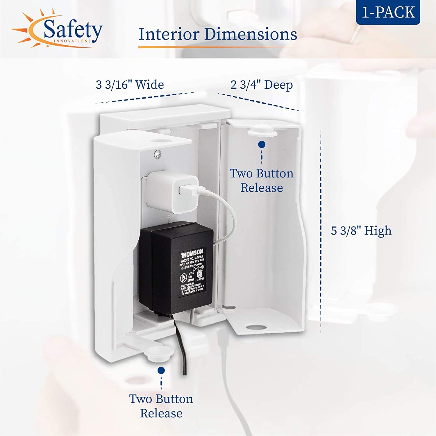 Safety Innovations Twin Door Baby Safety Outlet Cover Box for Babyproofing Outlets - More Interior Space for Extra Large Electrical Plugs and Adapters - Easy to Install - Easy to Use, (1-Pack) - Image 2