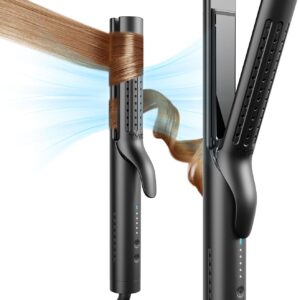 TYMO Airflow 2.0 Curling Iron Flat Iron – Hair Straightener and Curler 2 in 1, 1.25 Inch Curling Wand for Long Short Hair, Dual Voltage for Travel, 54 Million Ionic, Anti-Tangle, 5 Temps, Black