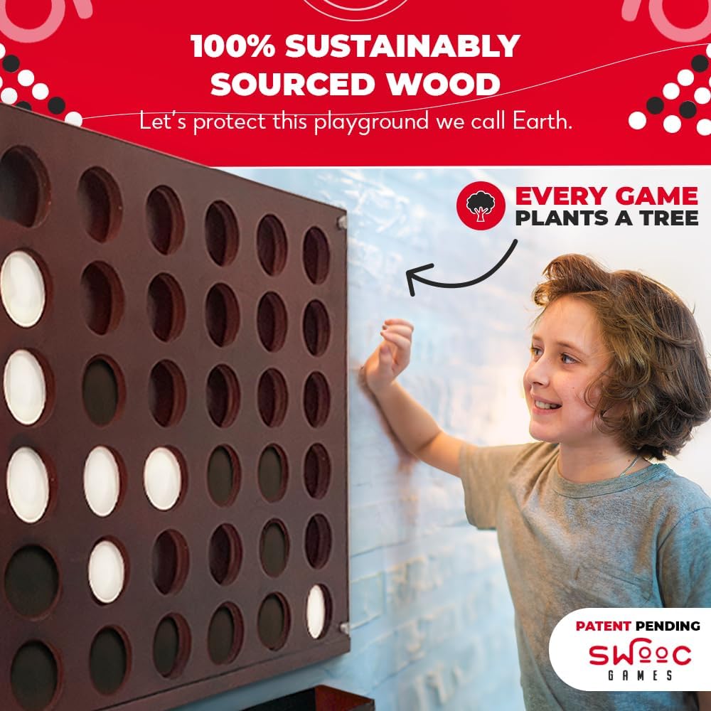 Swooc Games® - Wall Mounted Giant 4 in A Row - 60% Quieter - Jumbo Size Wall Games - Game Room Game, Accessories and Decor - Garage and Basement Decor - Large Connect - Four in a Row for Kids & Adults - Image 5