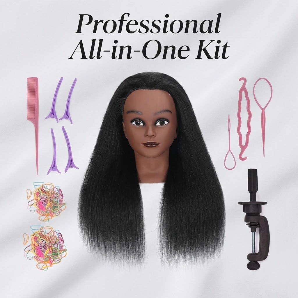 16 Inch 100% Real Hair Mannequin Head Training Head Manikin Cosmetology Doll Head for Hairdresser Practice Braiding Hair Styling with Clamp stand (16 -Inch) - Image 9