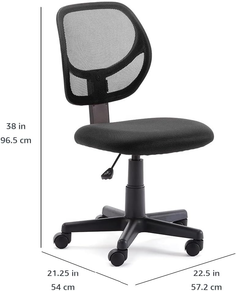 Amazon Basics Low Back Office Chair, Breathable Mesh, Height Adjustable, Padded Seat, Rolling Wheels, Swivel, Back Support, Sturdy, 21.25" D x 22.5" W x 38" H, Black - Image 3