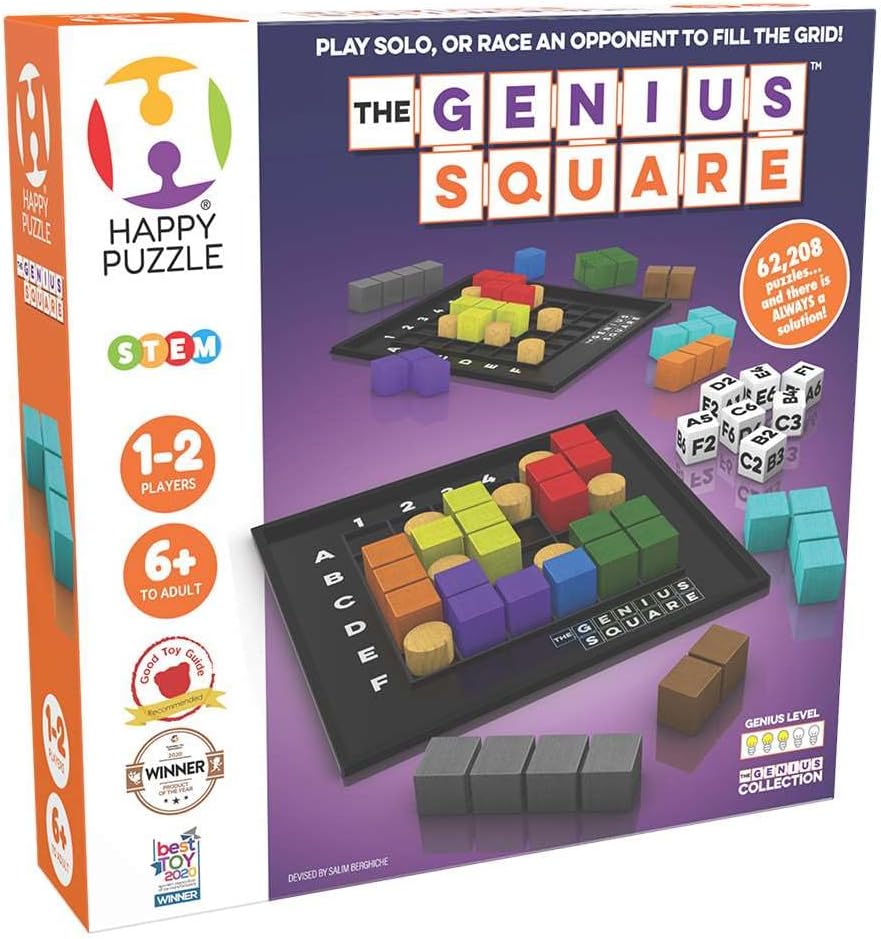 The Genius Square from The Happy Puzzle Company – Game of The Year Award Winner, 60000+ Solutions STEM Puzzle Game. Roll Dice, Race Your Opponent to Fill Grid with Different Shapes! - Image 2