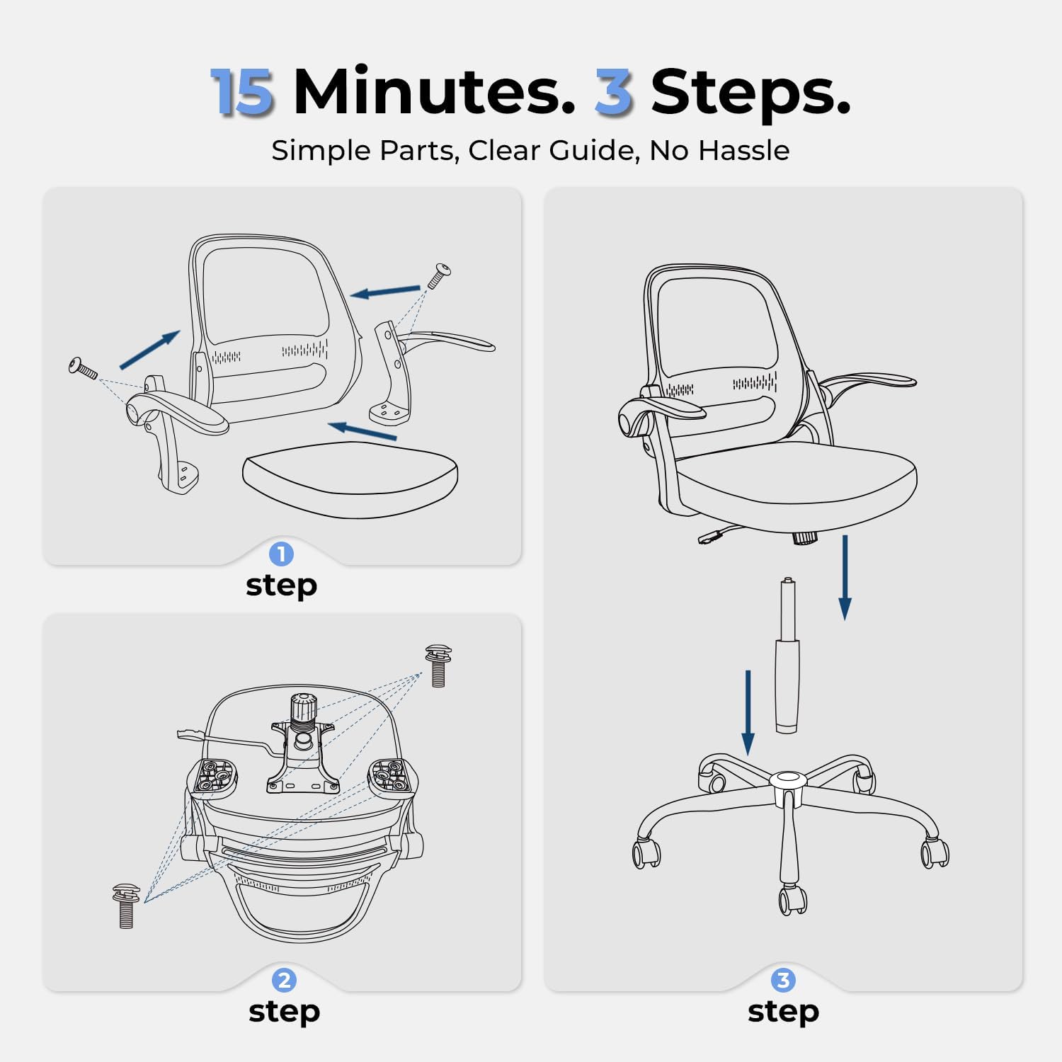 Ergonomic Mesh Office Chair for Home Office, Flip-Up Arms, Breathable Mesh Back & Thick Seat Cushion, Swivel Rolling Computer Desk Chair, BIFMA Certified, Supports 300 lbs (Black Frame/Black Seat) - Image 8