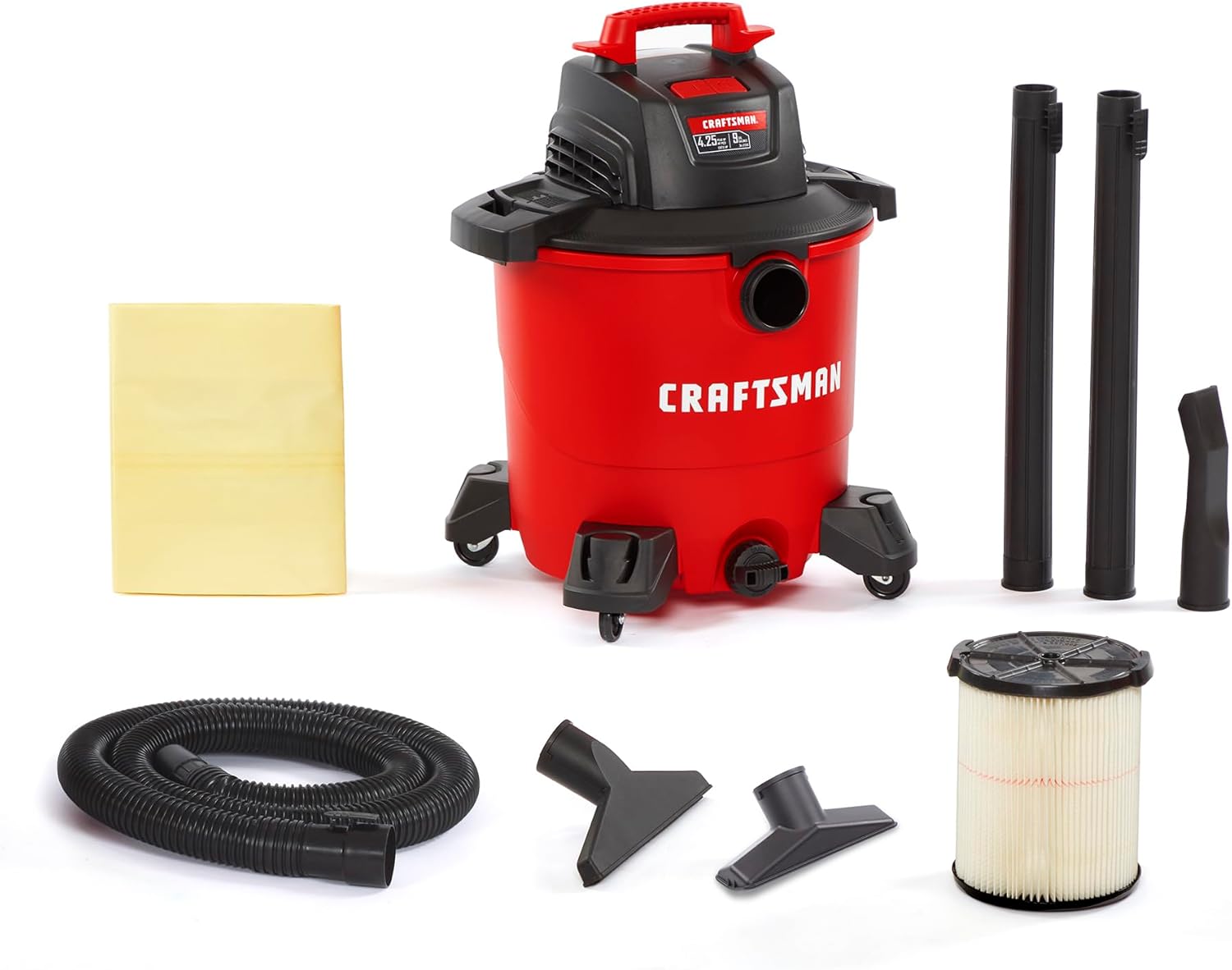 CRAFTSMAN CMXEVBE17590 9 Gallon 4.25 Peak HP Wet Dry Vac, Portable Shop Vacuum Wet and Dry with Filter, Dust Bag, Hose and Attachments for Home, Garage and Automotive Cleaning CRAFTSMAN CMXEVBE17590 9 Gallon 4.25 Peak HP Wet Dry Vac, Portable Shop Vacuum Wet and Dry with Filter, Dust Bag, Hose and Attachments for Home, Garage and Automotive Cleaning