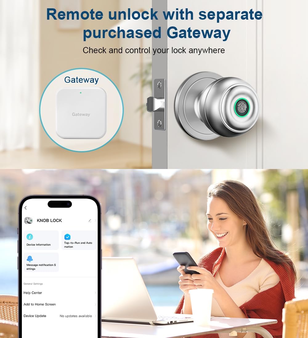 KLLOQUE Fingerprint Door Lock, Smart Fingerprint Door Knob with Lock, Biometric Door Locks with App Control & Key, Keyless Thumbprint Entry Door Locks for Bedroom, Front Door, Home, Apartment-Silver - Image 8