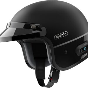 Sena Surge Mesh Intercom Enabled Open Face Smart Motorcycle Helmet (Matte Black/Gloss Black, L)