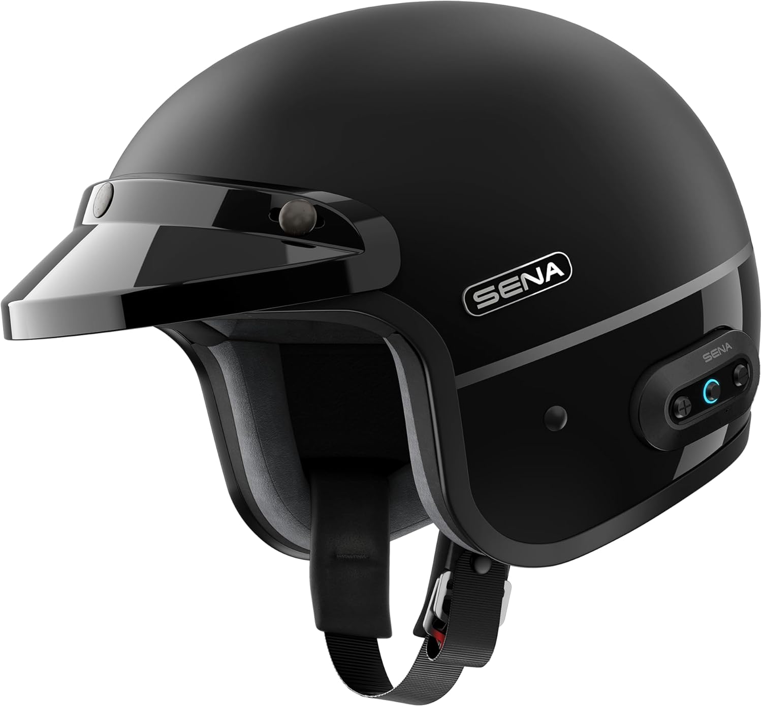 Sena Surge Mesh Intercom Enabled Open Face Smart Motorcycle Helmet (Matte Black/Gloss Black, L)