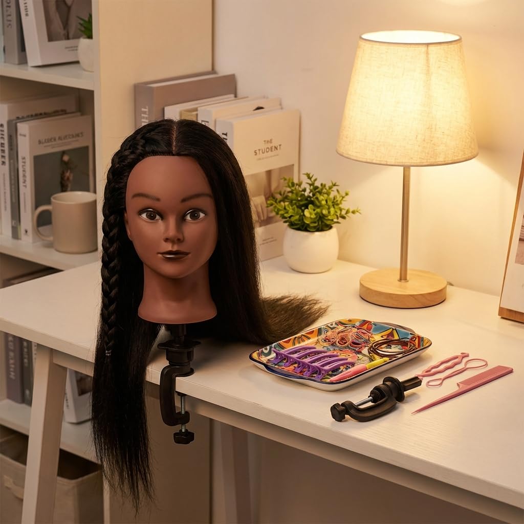 16 Inch 100% Real Hair Mannequin Head Training Head Manikin Cosmetology Doll Head for Hairdresser Practice Braiding Hair Styling with Clamp stand (16 -Inch) - Image 4