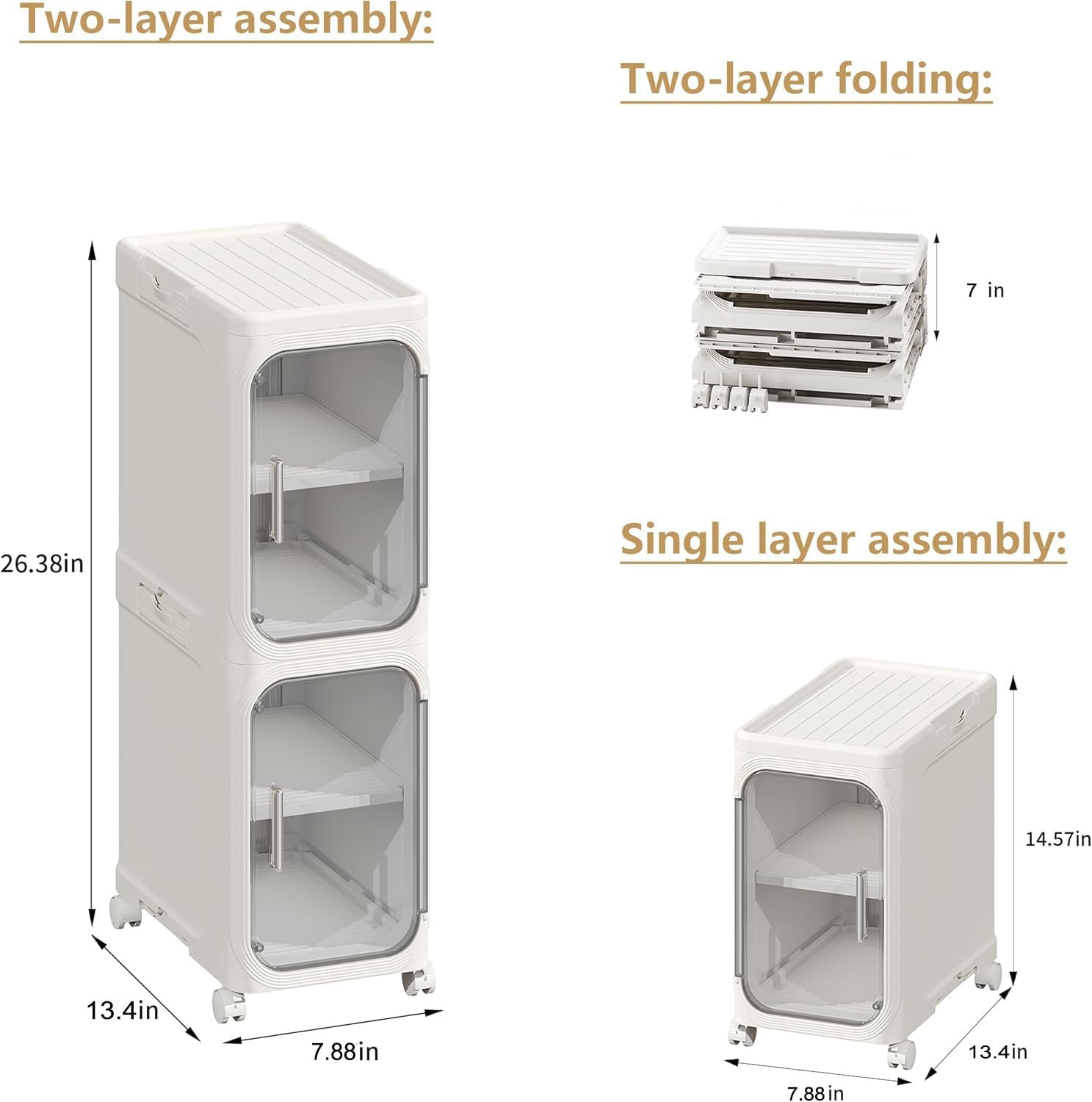 2-Tier Narrow Storage Cabinet, Slim Bathroom Storage Cabinet with Adjustable Shelves and Wheels, Narrow Organizer for Small Space, Bathroom, Kitchen, Laundry, White - Image 2
