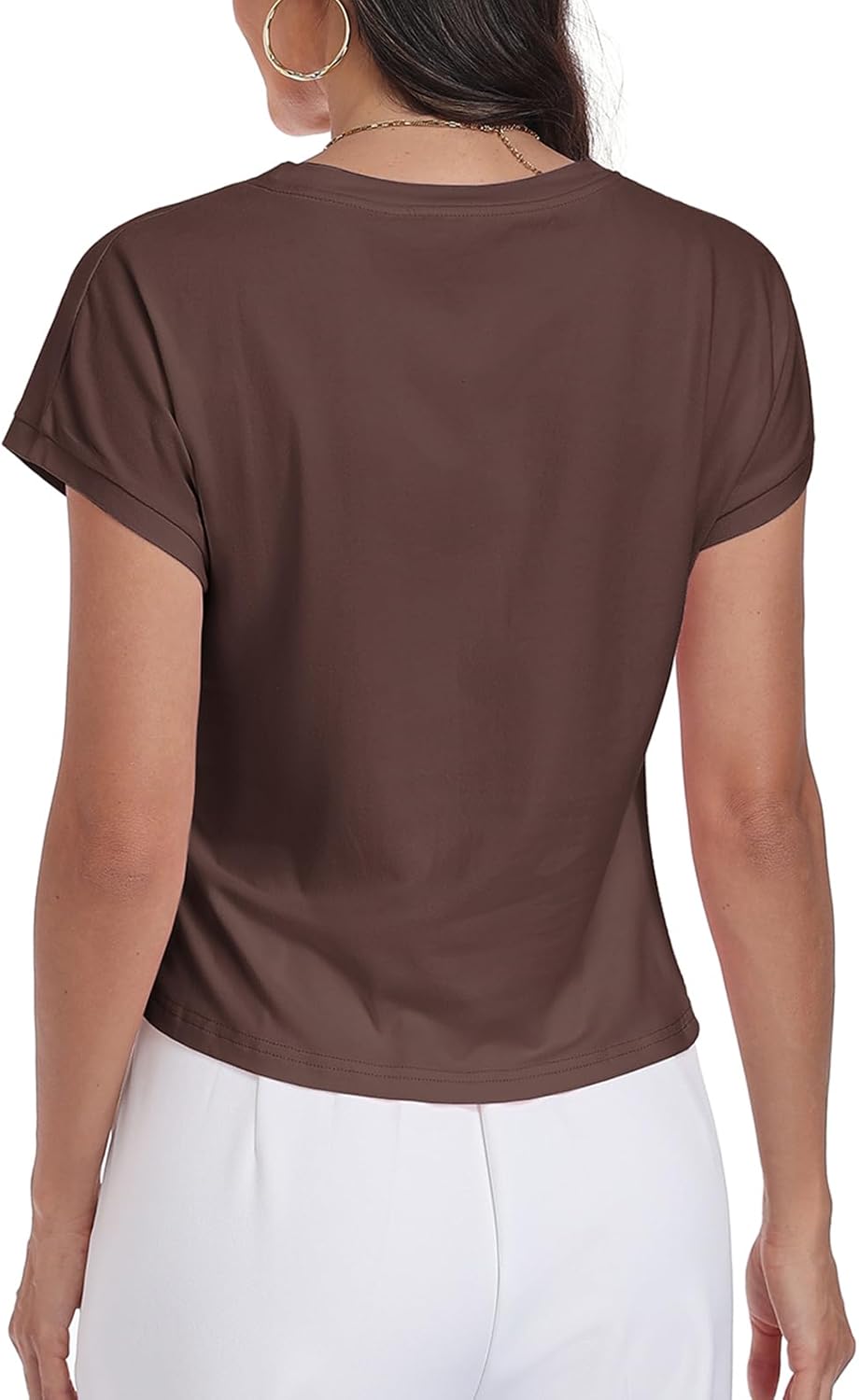 HOTIAN Womens Cap Sleeve T Shirts Tie Waist Tops Crew Neck Blouses Dressy Casual Loose Work Business Tees - Image 3