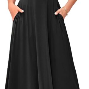 WNEEDU Women’s Summer Maxi Dress Short Sleeves Wrap V Neck Long Dresses with Pockets