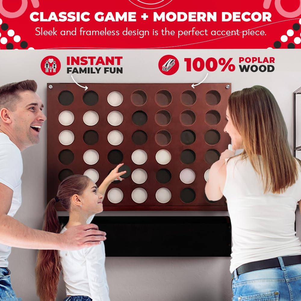 Swooc Games® - Wall Mounted Giant 4 in A Row - 60% Quieter - Jumbo Size Wall Games - Game Room Game, Accessories and Decor - Garage and Basement Decor - Large Connect - Four in a Row for Kids & Adults - Image 3