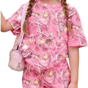 2026 6-12 Years Old Girls 2Pcs Spring Summer Outfits Set Crew Neck Short Sleeve Tops with Pocket Tie-Dye Shorts