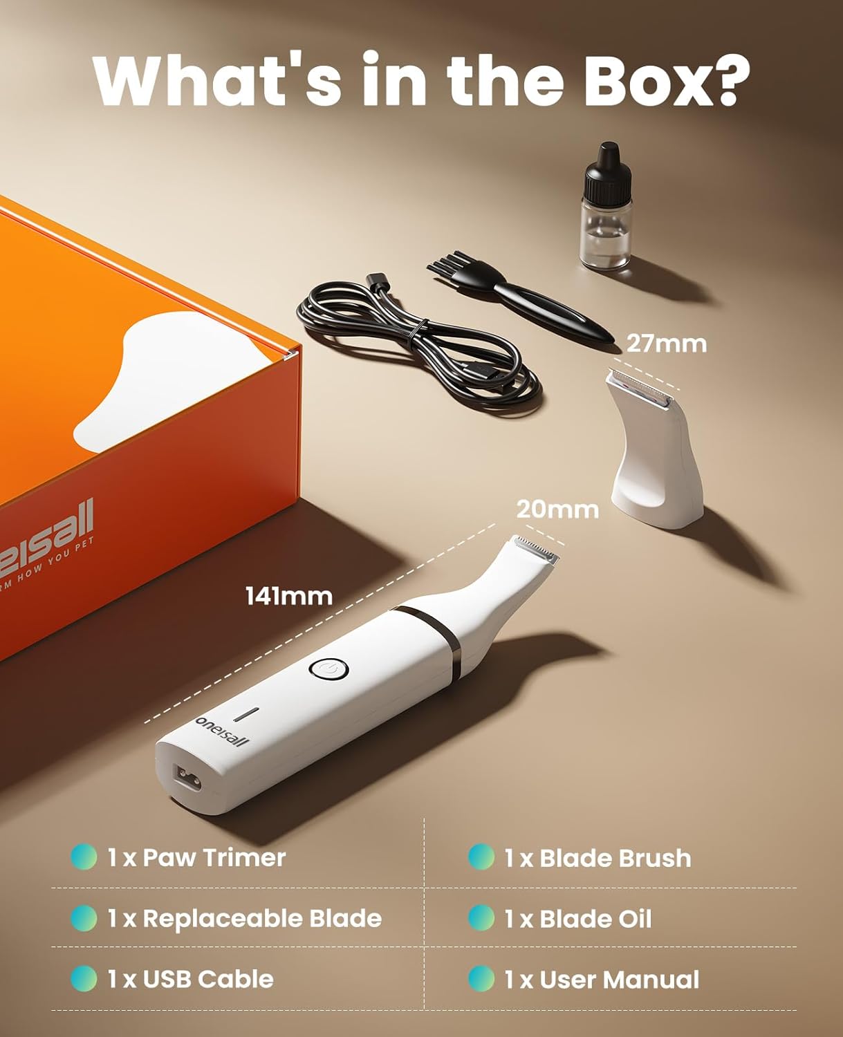oneisall Dog Clippers with Double Blades,Cordless Small Pet Hair Grooming Trimmer,Low Noise for Trimming Dog's Hair Around Paws, Eyes, Ears, Face, Rump (White) - Image 8