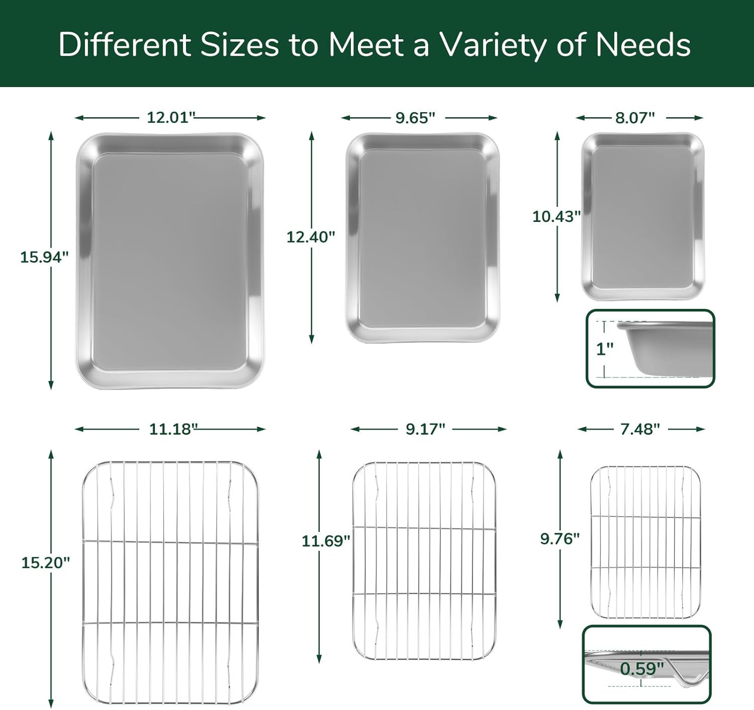 18/0 Stainless Steel Baking Sheet with Cooling Rack, Oven-Safe Non-Toxic Cookie Sheets for Baking, Set of 6, Coating Free & Rust Resistant for Healthy Family Baking, Easy to Clean, Heavy-Duty - Image 6
