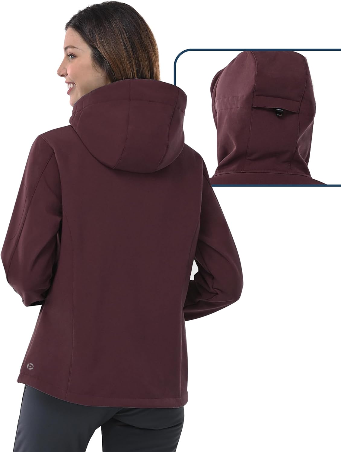 Outdoor Ventures Women's Softshell Jacket with Hood Fleece Lined Warm Lightweight Waterproof Insulated Windbreaker - Image 2