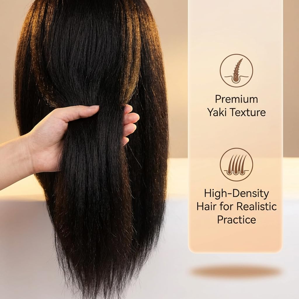 16 Inch 100% Real Hair Mannequin Head Training Head Manikin Cosmetology Doll Head for Hairdresser Practice Braiding Hair Styling with Clamp stand (16 -Inch) - Image 6
