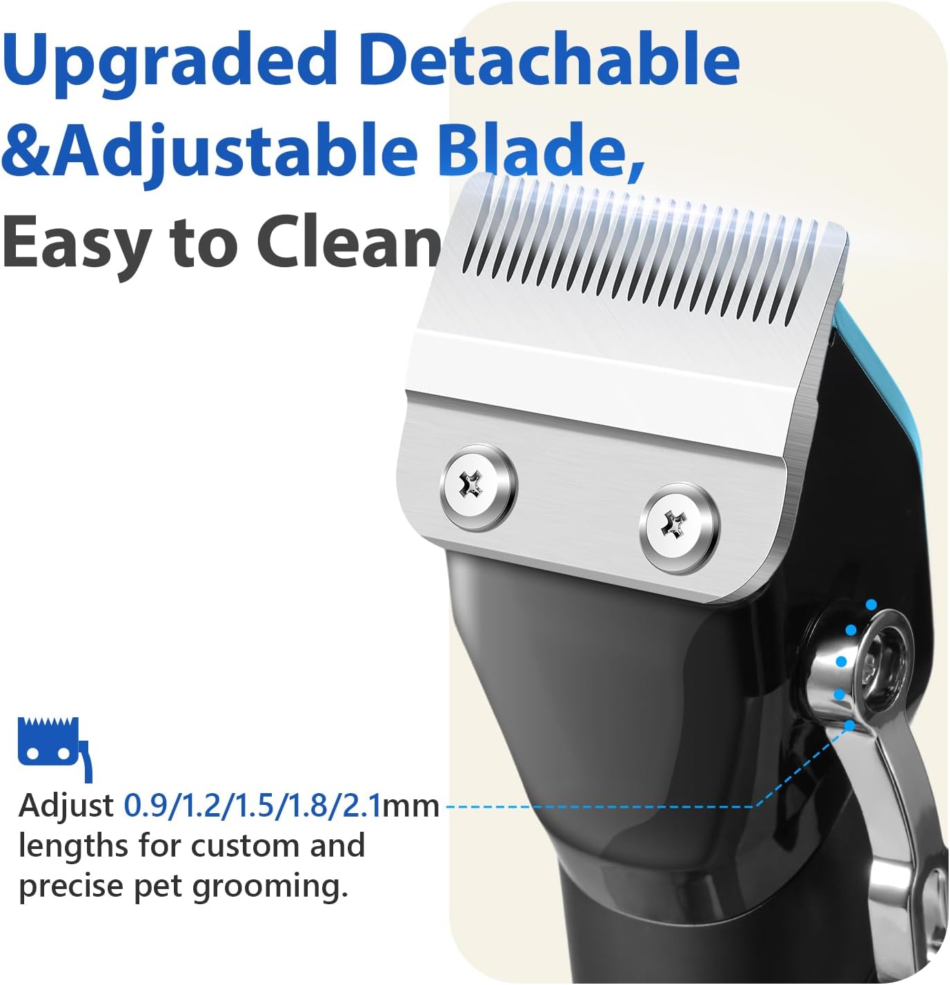 Dog Grooming Kit, Dog Clippers for Grooming for Thick Curly Coats, Professional Pet Hair Shaver Paw Trimmer Cordless Rechargeable Low Noise for Dogs Cats Animals Face Ear - Image 4