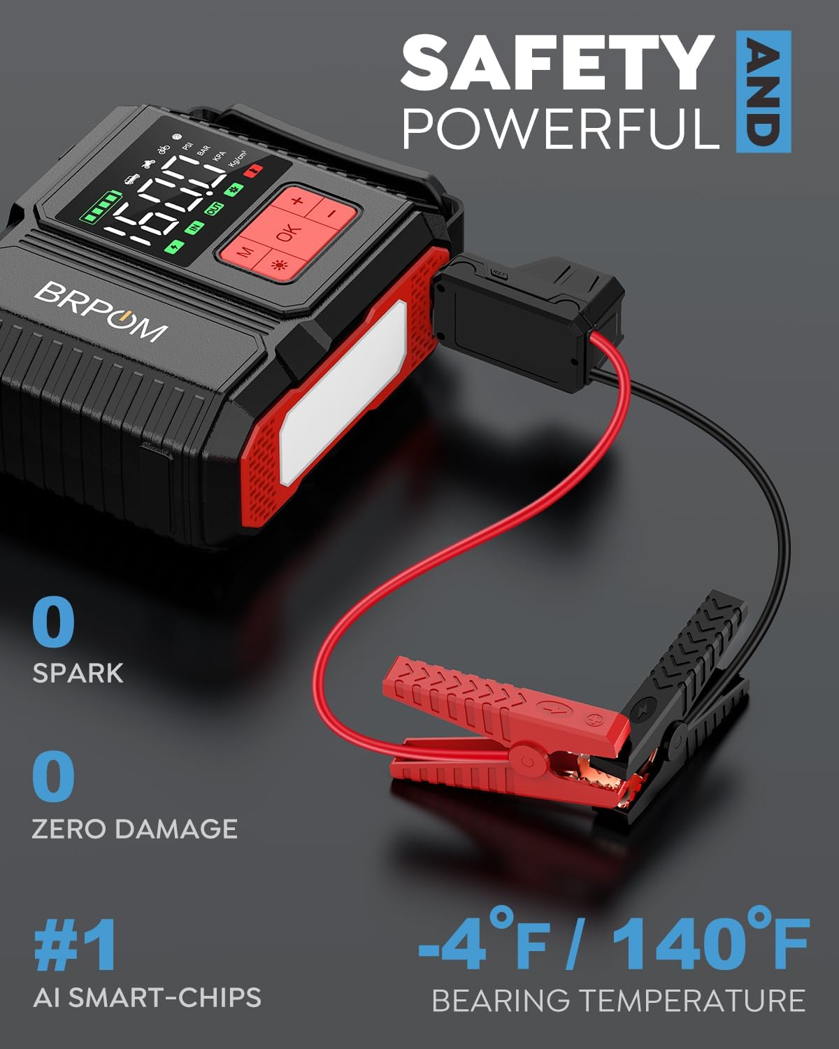 Car Jump Starter with Air Compressor, 9000A Peak 26800mah (Up to All Gas or 12.0L Diesel Engine, 50 Times) Portable160PSI Jump Starter 12V Auto Battery Jump Pack Quick Charge - Image 5
