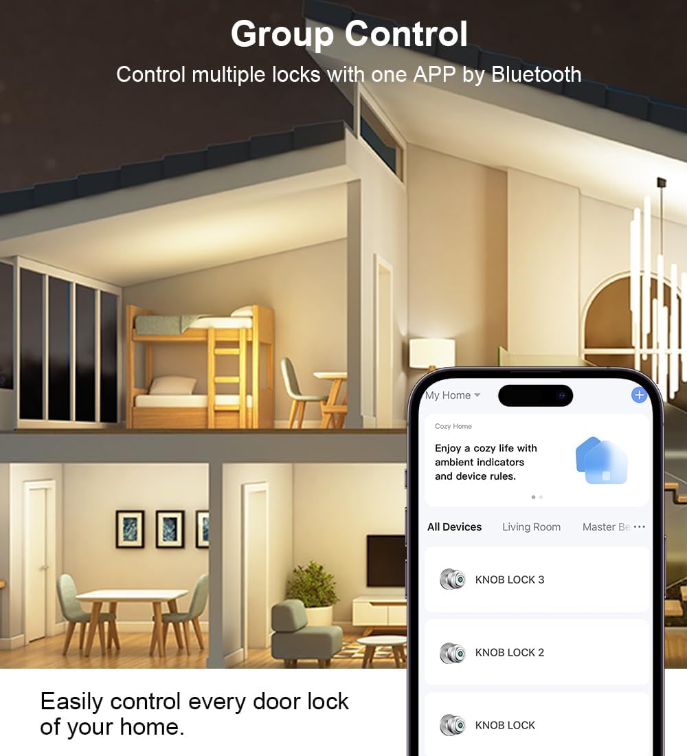 KLLOQUE Fingerprint Door Lock, Smart Fingerprint Door Knob with Lock, Biometric Door Locks with App Control & Key, Keyless Thumbprint Entry Door Locks for Bedroom, Front Door, Home, Apartment-Silver - Image 7