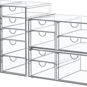 caktraie Makeup Organizer Storage With 16 Drawers, 4 Pcs Desktop Office Supplies, Desk Organizers, Clear Accessories, Dustproof Storage Drawer and for Make Up, Jewelry, Pen, Stationary
