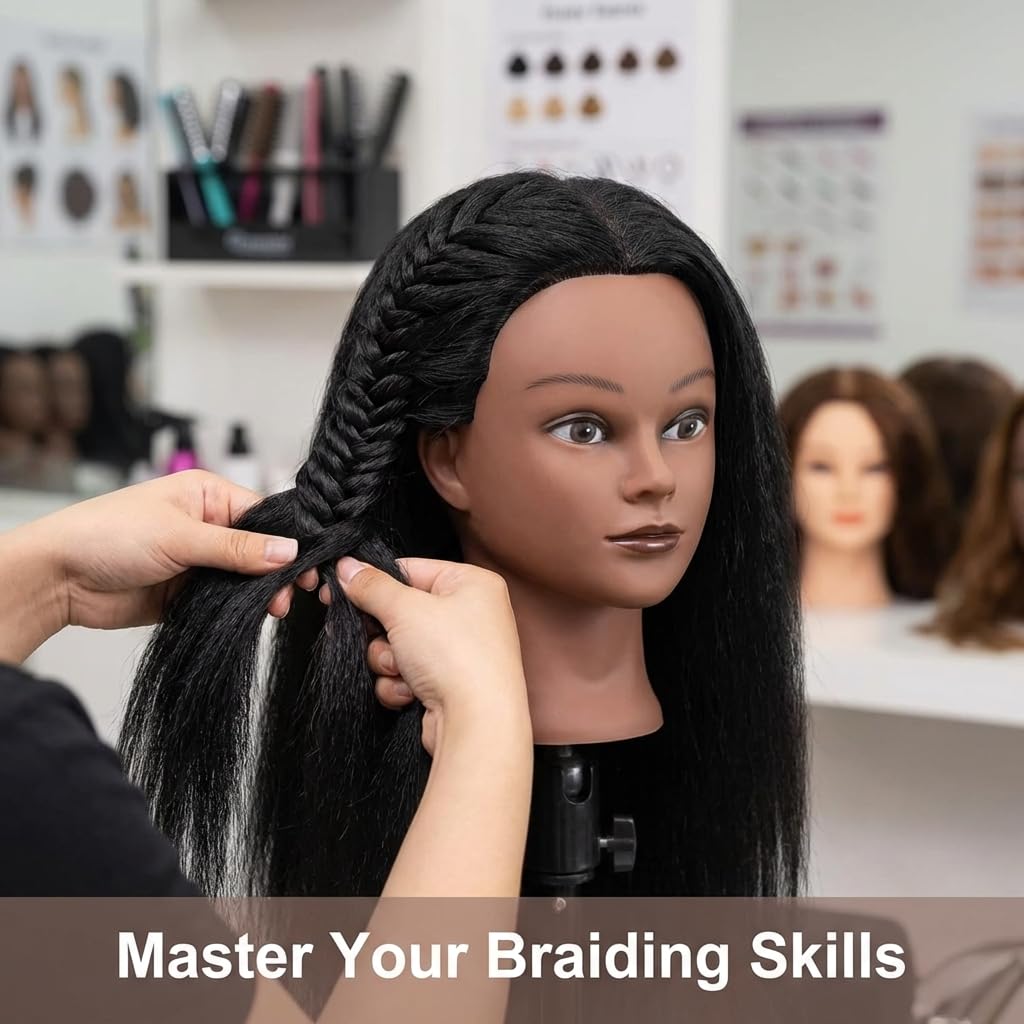 16 Inch 100% Real Hair Mannequin Head Training Head Manikin Cosmetology Doll Head for Hairdresser Practice Braiding Hair Styling with Clamp stand (16 -Inch) - Image 3