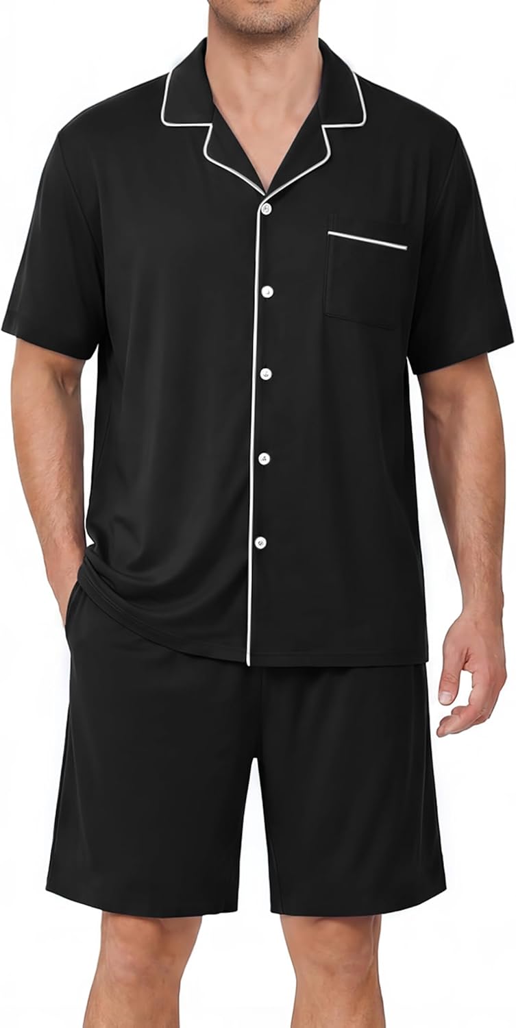 Ekouaer Mens Pajamas Set Summer Short Sleeve Button Up Pjs 2 Piece Sleepwear with Pockets S-XXXL Ekouaer Mens Pajamas Set Summer Short Sleeve Button Up Pjs 2 Piece Sleepwear with Pockets S-XXXL