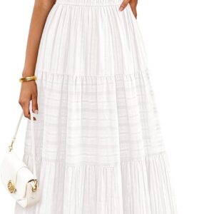 MEROKEETY Womens Summer Casual Midi Maxi Dress 2026 Beach Vacation Sleeveless Boho V Neck Cotton Modest Long Dresses Pockets
