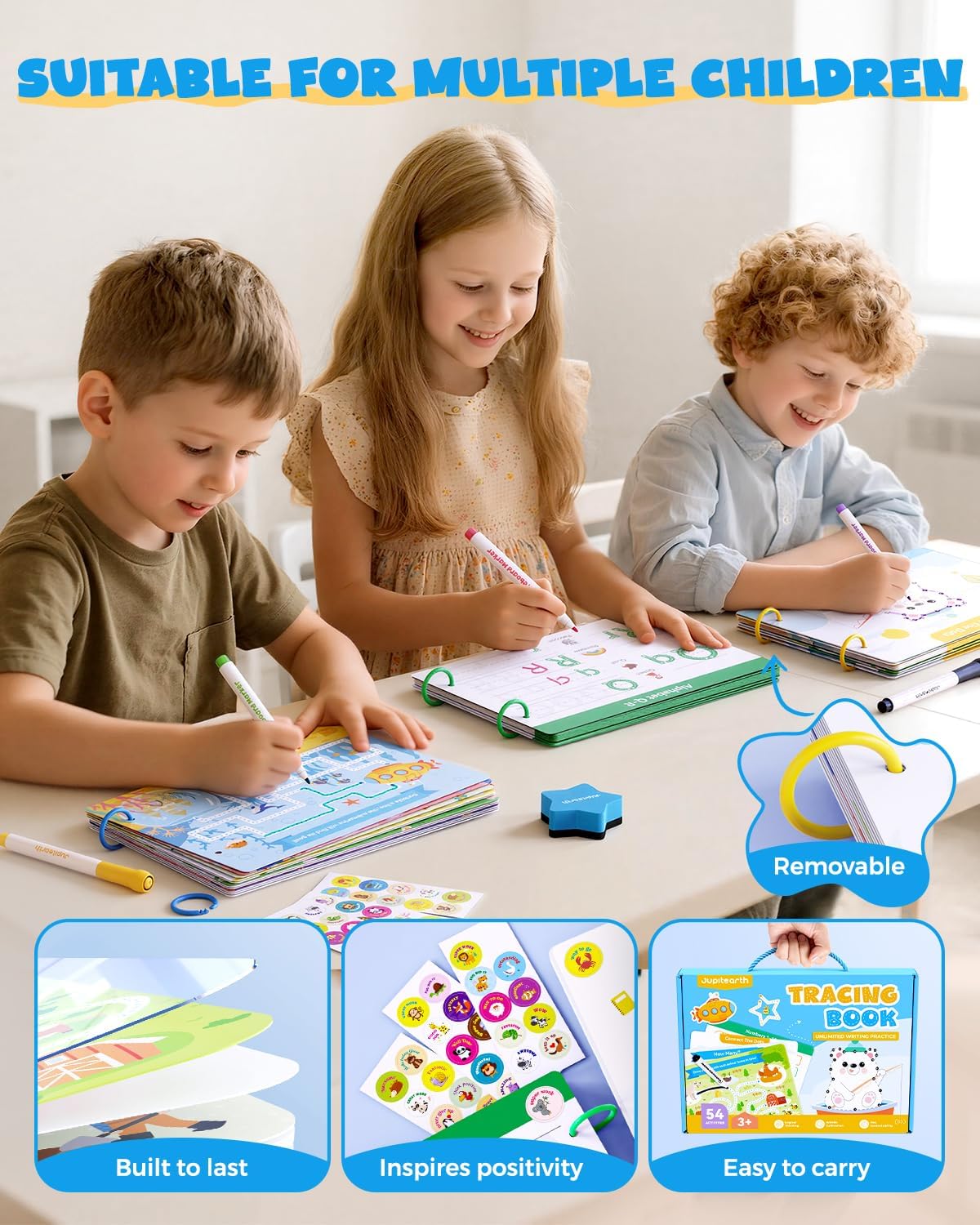 Preschool Learning Activities 54 Reusable Pages, Tracing Books for Kids Ages 3-5, Toddler Activities Busy Book, Handwriting Practice Kindergarten Workbooks, Educational Toys for 3 4 5 Year Old - Image 7