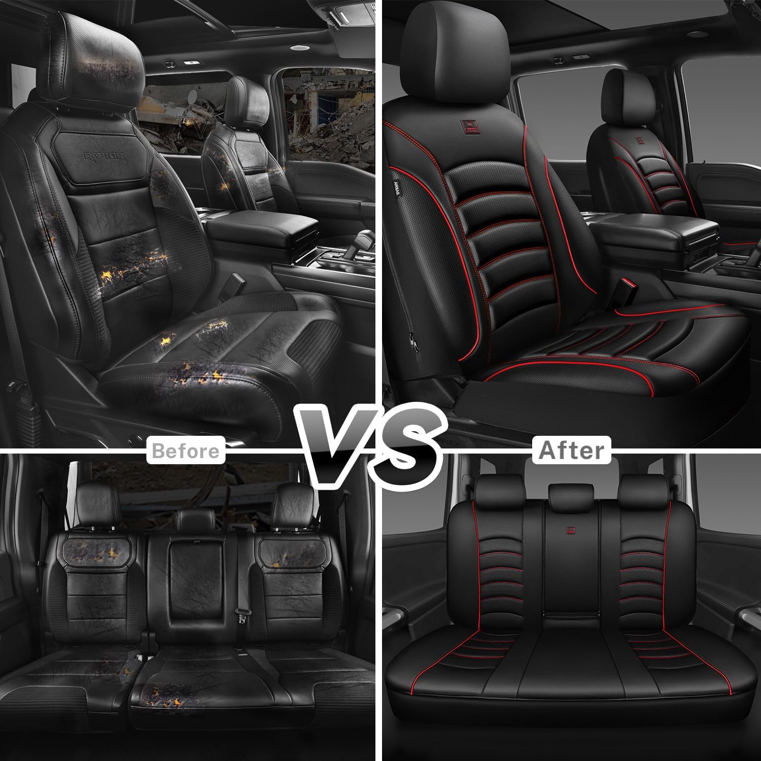 CAR PASS 3D Foam PU Leather Car Seat Covers, Universal Seat Covers Full Sets for Trucks SUV Sedan Automotive Seat Covers Armrest Airbag Compatible Waterproof Comfortable Faux Nappa Leather Black Red - Image 6