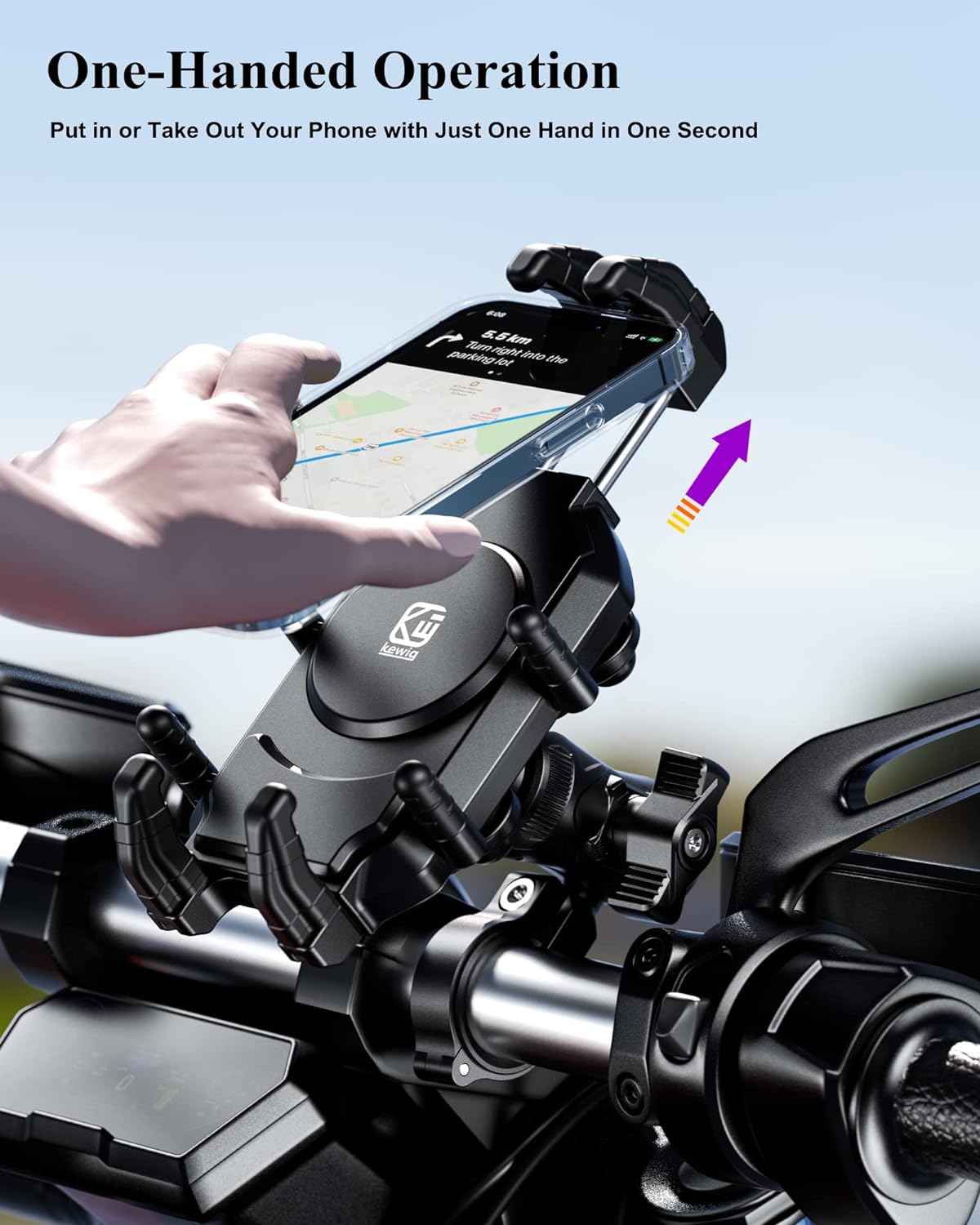 BRCOVAN Anti-Theft Motorcycle Phone Mount Holder with Vibration Dampener & High-Speed Secure Lock, Adjustable Size Handlebar Cellphone Cradle for Bike Bicycle Scooter ATV, Fit 5.4-7.2'' Smartphone - Image 4