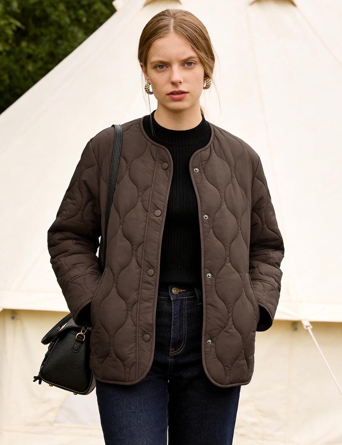 Flygo Women's Oversized Quilted Lightweight Jacket Button Down Puffer Padded Outerwear with Pocket - Image 4