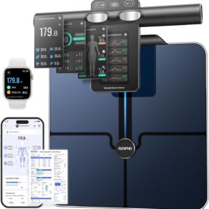 RENPHO Smart Scale for Body Weight, 8-Electrode Body Composition Scale with BMI, Body Fat, Muscle Mass, Rechargeable Body Fat Scale with Full-Color TFT LCD on Handle, MorphoScan Nova, Dark Blue