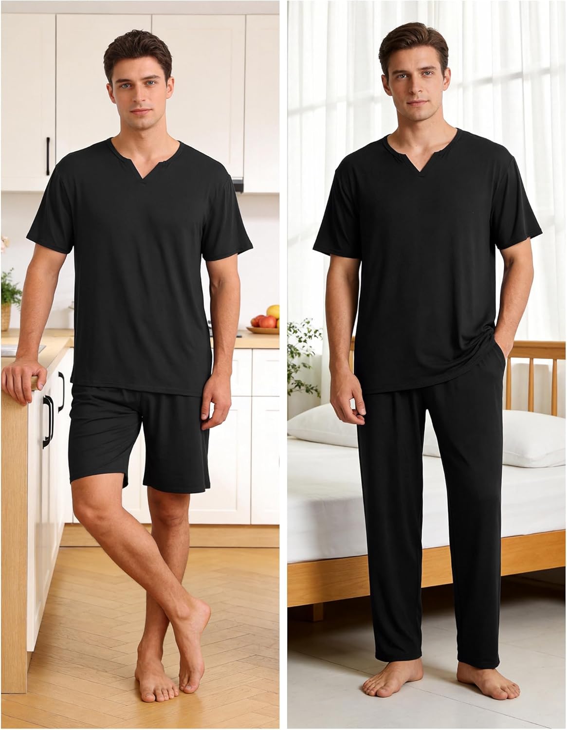 Sykooria Mens 3 Piece Pajama Set Short Sleeve Sleepwear with Shorts & Pants Set Lightweight Soft Loungewear S-3XL - Image 2
