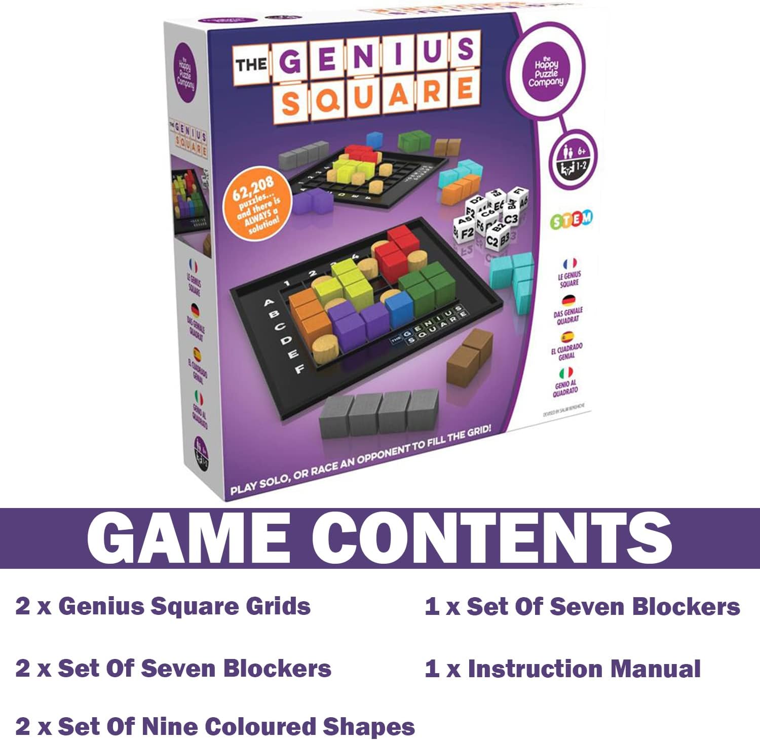 The Genius Square from The Happy Puzzle Company – Game of The Year Award Winner, 60000+ Solutions STEM Puzzle Game. Roll Dice, Race Your Opponent to Fill Grid with Different Shapes! - Image 3