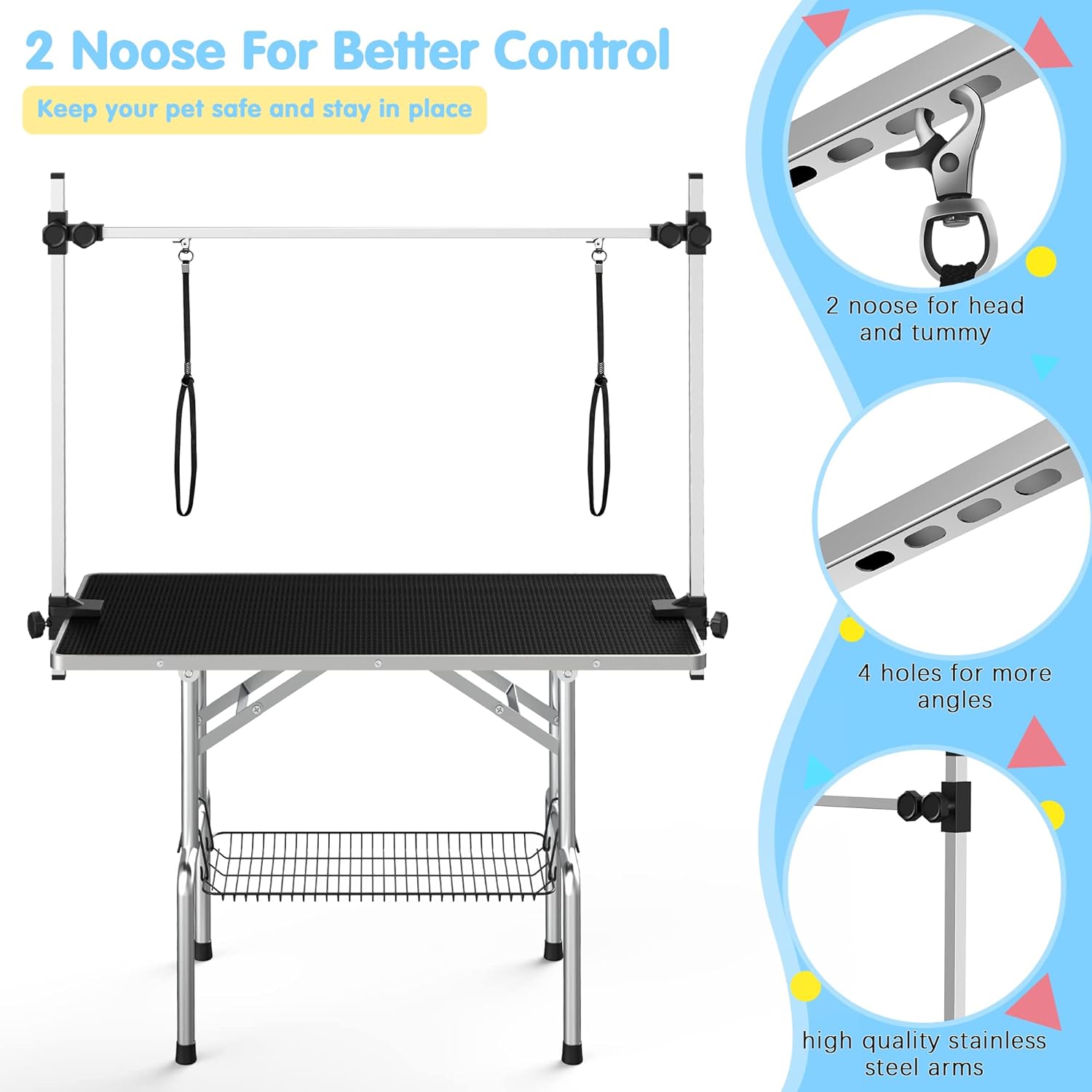 Lyromix 36''Large Dog Grooming Table, Adjustable Cat Drying Desktop with Arms, Nooses, Mesh Tray, Foldable Pet Station at Home, Maximum Capacity Up to 330Lb, 36inch, Black - Image 2