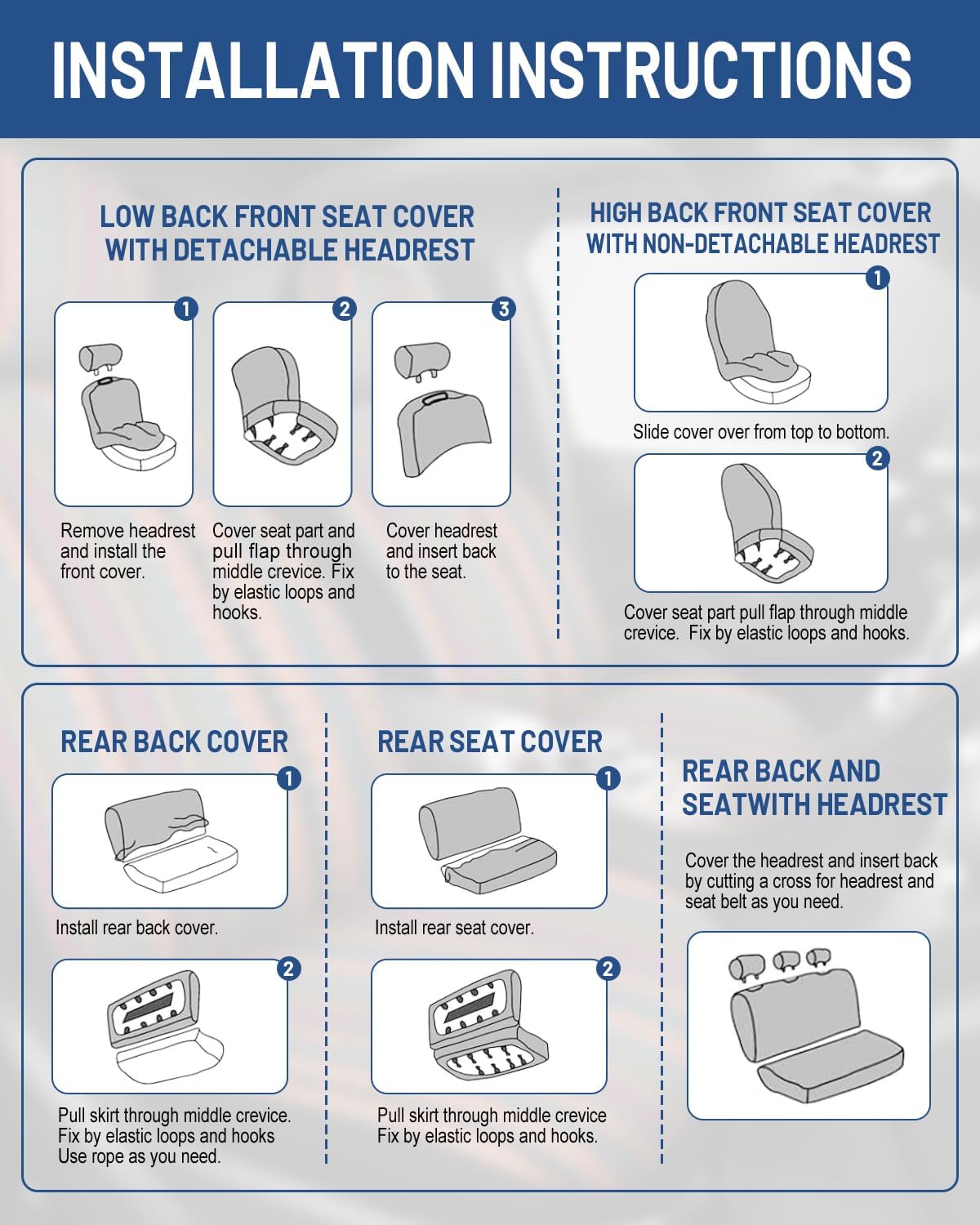 Baja Saddle Blanket Car Seat Covers Front Set with Seat Belt Pads, Washable Breathable Striped Woven Cloth Seat Covers for Cars, SUV, Truck, Airbag Compatible(Blue) - Image 7