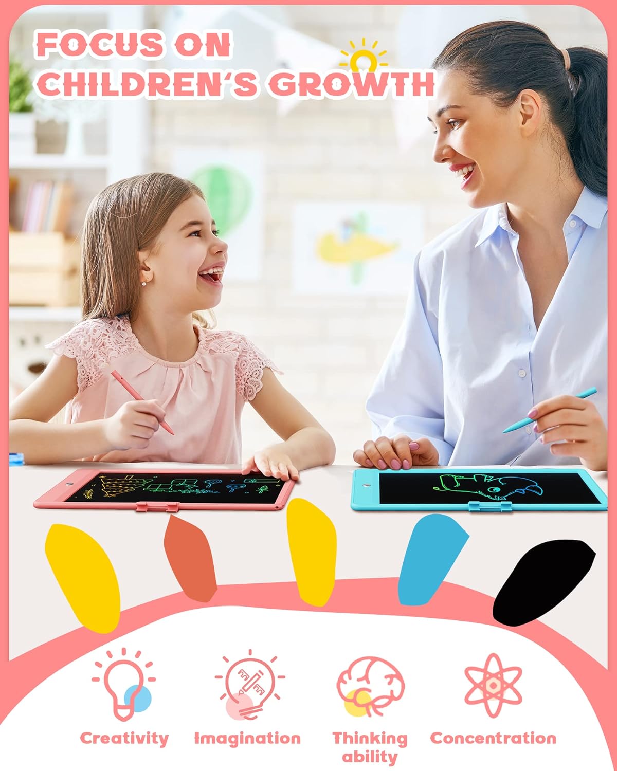 Bravokids 10 Inch LCD Writing Tablet for 3-8 Year Olds - Electronic Drawing Pad and Doodle Board as Educational Birthday Gifts for Girls and Boys (Pink) - Image 4