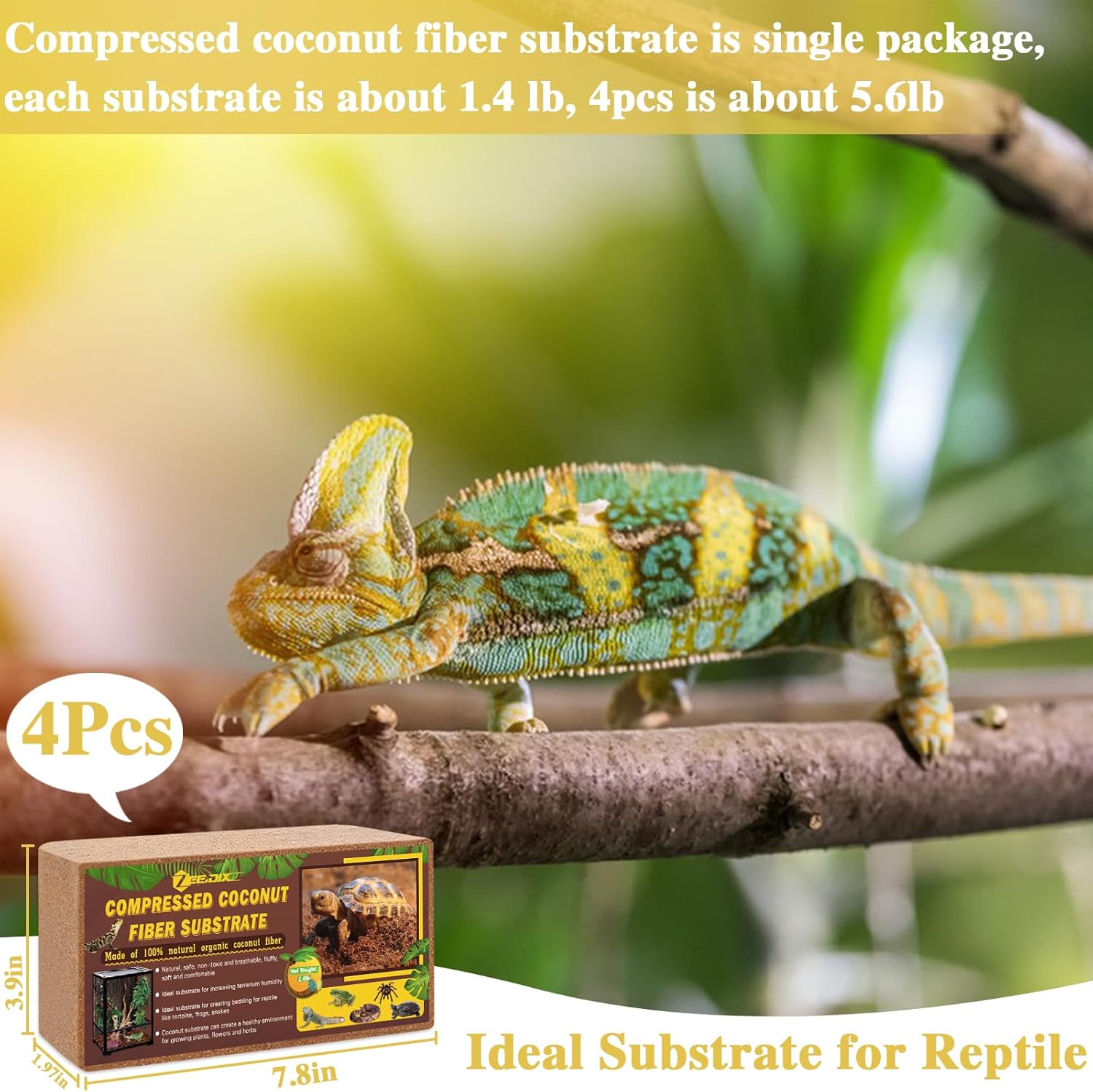 ZeeDix 4 Pack Coconut Fiber Substrate, 100% Organic Coconut Husk Coco Coir Brick Terrarium Bedding for Reptiles, Tortoise, Bearded Dragon, Leopard Gecko, Snake, Hermit Crabs, Frogs, Tarantula - Image 2