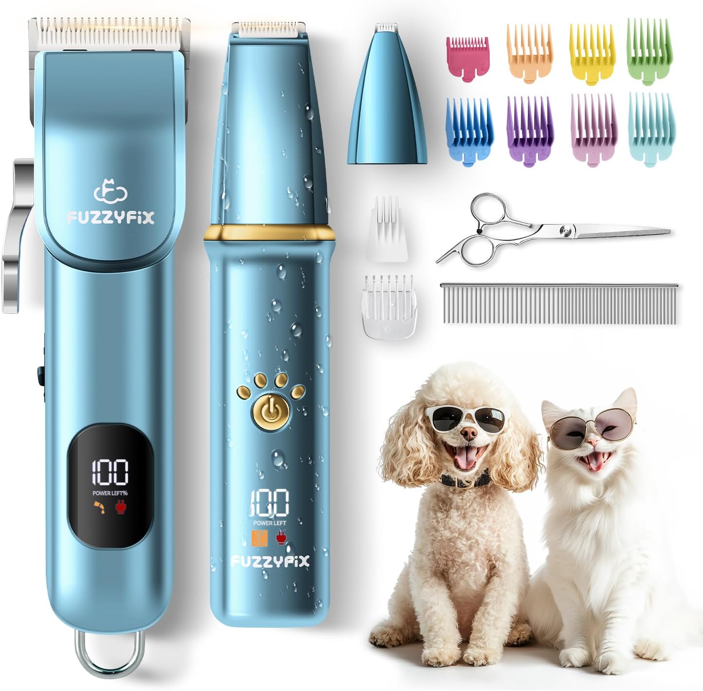 Dog Grooming Kit, Dog Clippers for Grooming for Thick Curly Coats, Professional Pet Hair Shaver Paw Trimmer Cordless Rechargeable Low Noise for Dogs Cats Animals Face Ear - Image 10