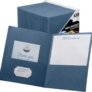 FILE-EZ Two-Pocket Folders, Dark Blue, 125-Pack, Textured Paper, Letter Size (EZ-32423)