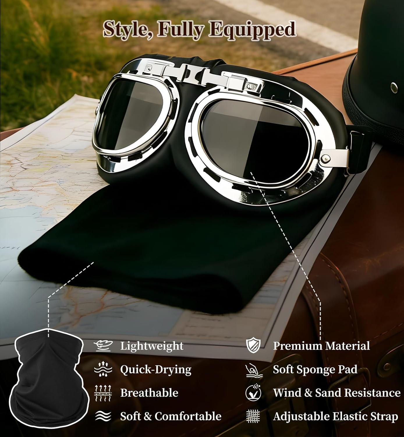 German Style Motorcycle Helmet DOT Approved with Goggles & Mask - Retro Half Helmet with Quick Release Buckle for Motorcycle Motorbike Cruiser, Scooter, Chopper (Adult Men & Women) - Image 4