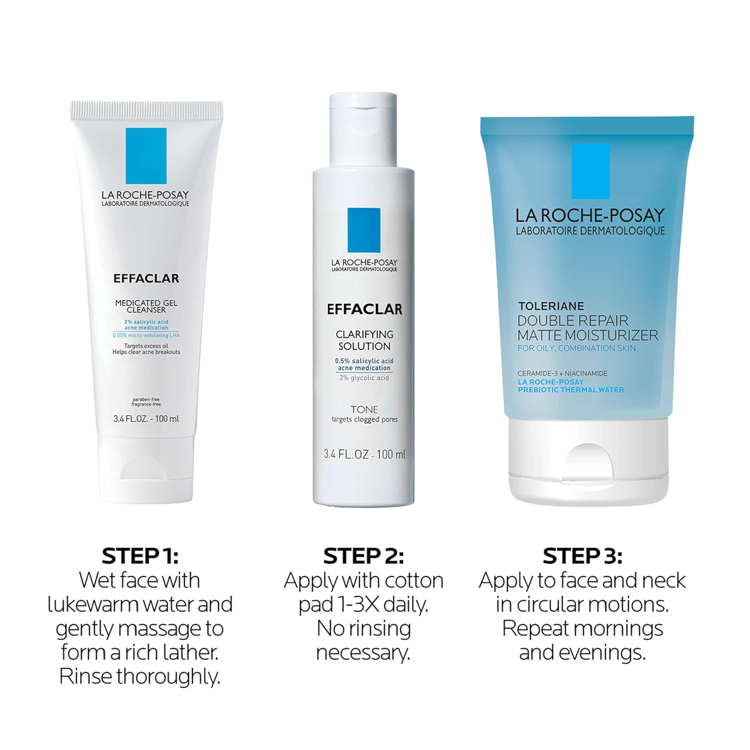 Effaclar Daily Acne Essentials Kit, Acne Treatment System, Salicylic Acid Acne Cleanser, Pore Refining Toner, & Matte Face Moisturizer for Oily Skin & Combination Skin, Oil-Free, 2 Month Supply - Image 9