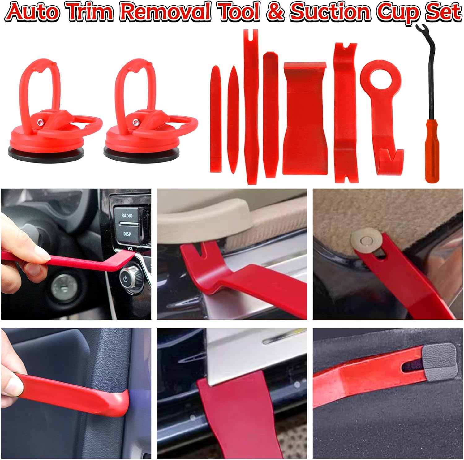 Dent Puller Kit for Car Dent Repair with Dent Reflect Line Board, Lightweight Dent Lifter, Rubber Hammer & Trim Removal Tools Set, Paintless Dent Removal for Auto Body Hail Damge Door Dings - Image 8