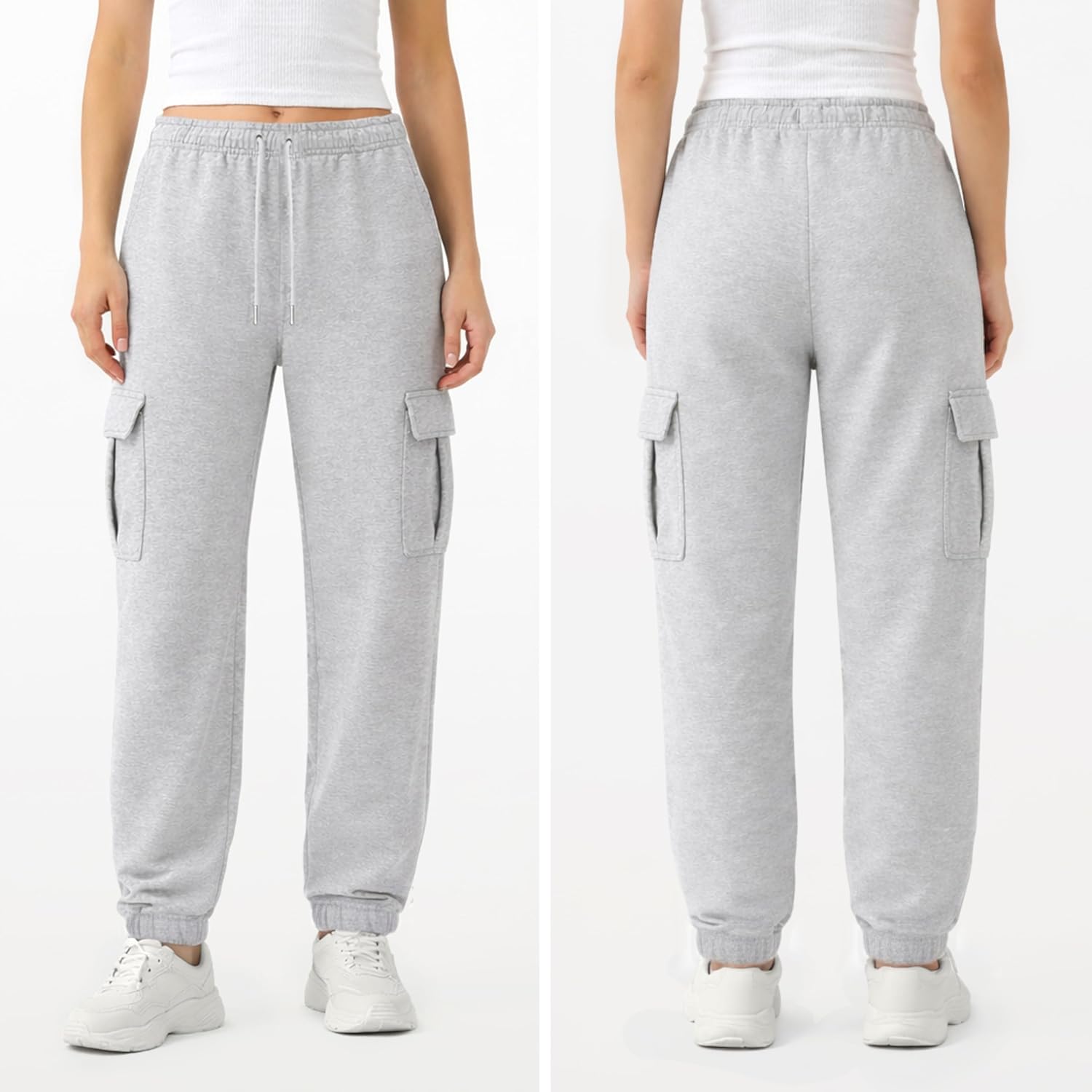 Common Stitch 3 Pack Fleece Cargo Joggers for Women — 4 Pockets, Cuffed Ankle, Elastic Drawstring Waist - Image 2