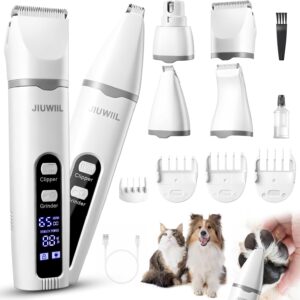 Dog Clippers for Grooming, 4 in 1 Dog Grooming Kit Hair Clipper with LCD Display, Dog Trimmer for Grooming, Dog Hair Trimmer for Paw Nail Grinder,Shaver Grooming Supplies for Pet Cats Dogs