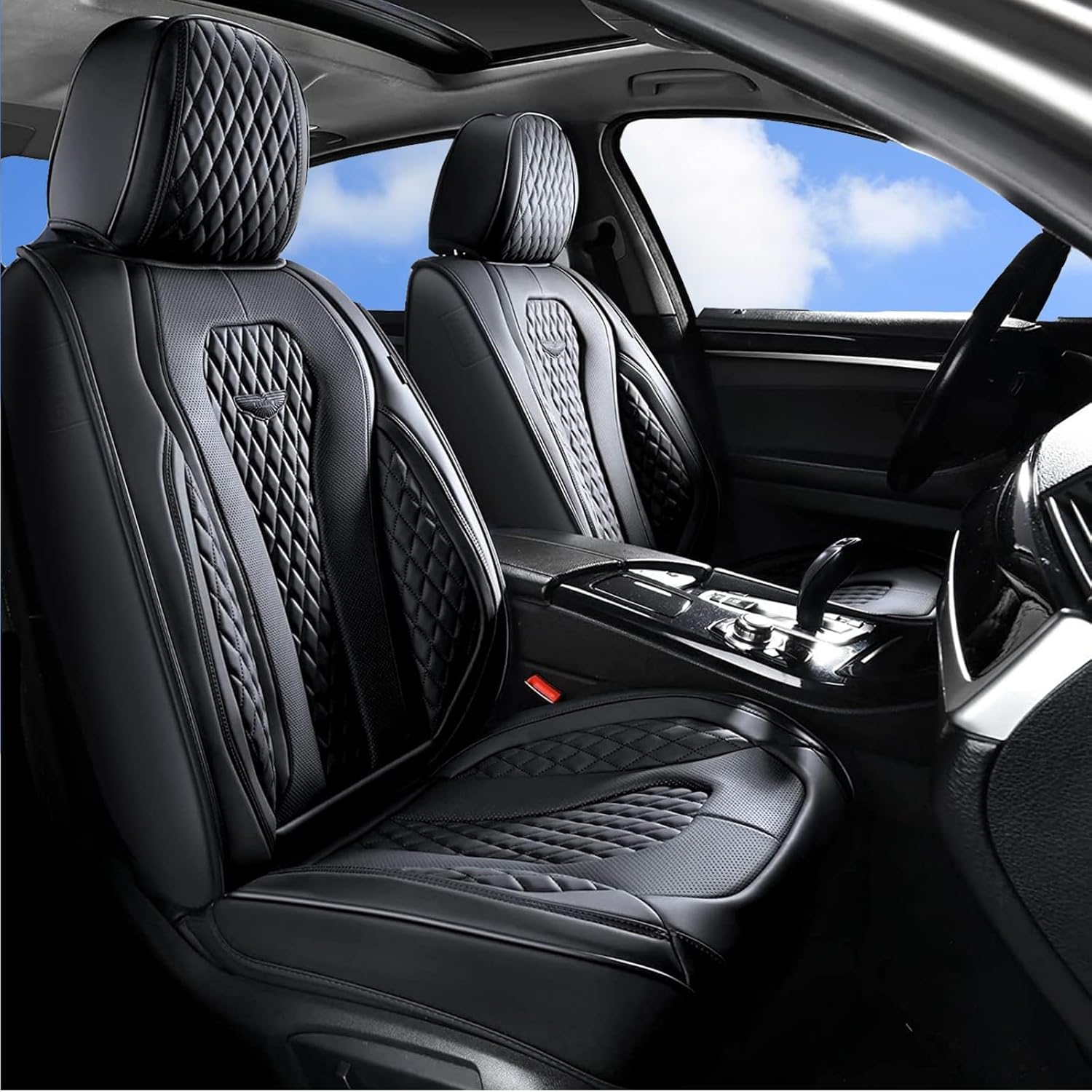 Coverado Seat Covers, Car Seat Covers Full Set, Black Car Seat Cover, Car Seat Covers Front Seats Back Seat Cover, Waterproof Car Seat Cushion, Leather Seat Covers Seat Protector Fit for Most Cars - Image 2