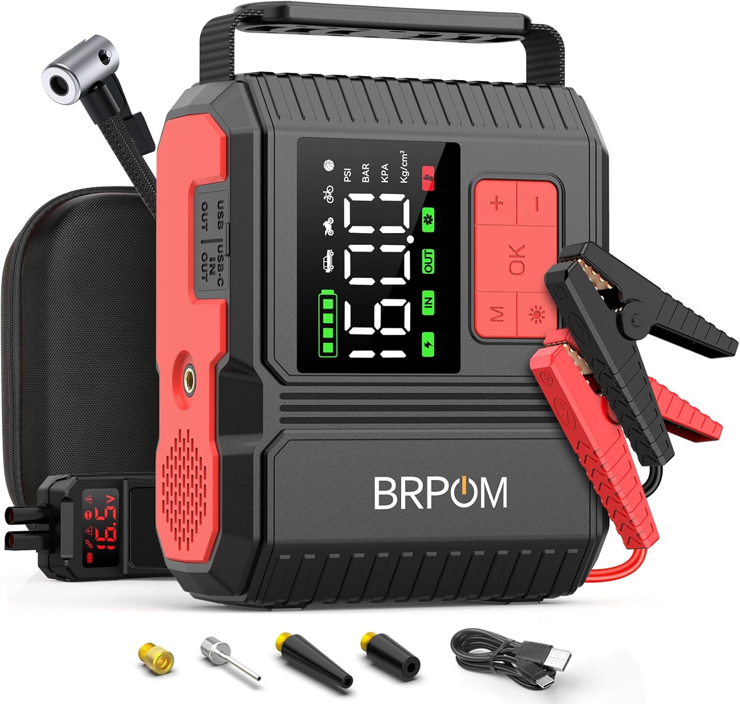 Car Jump Starter with Air Compressor, 9000A Peak 26800mah (Up to All Gas or 12.0L Diesel Engine, 50 Times) Portable160PSI Jump Starter 12V Auto Battery Jump Pack Quick Charge Car Jump Starter with Air Compressor, 9000A Peak 26800mah (Up to All Gas or 12.0L Diesel Engine, 50 Times) Portable160PSI Jump Starter 12V Auto Battery Jump Pack Quick Charge