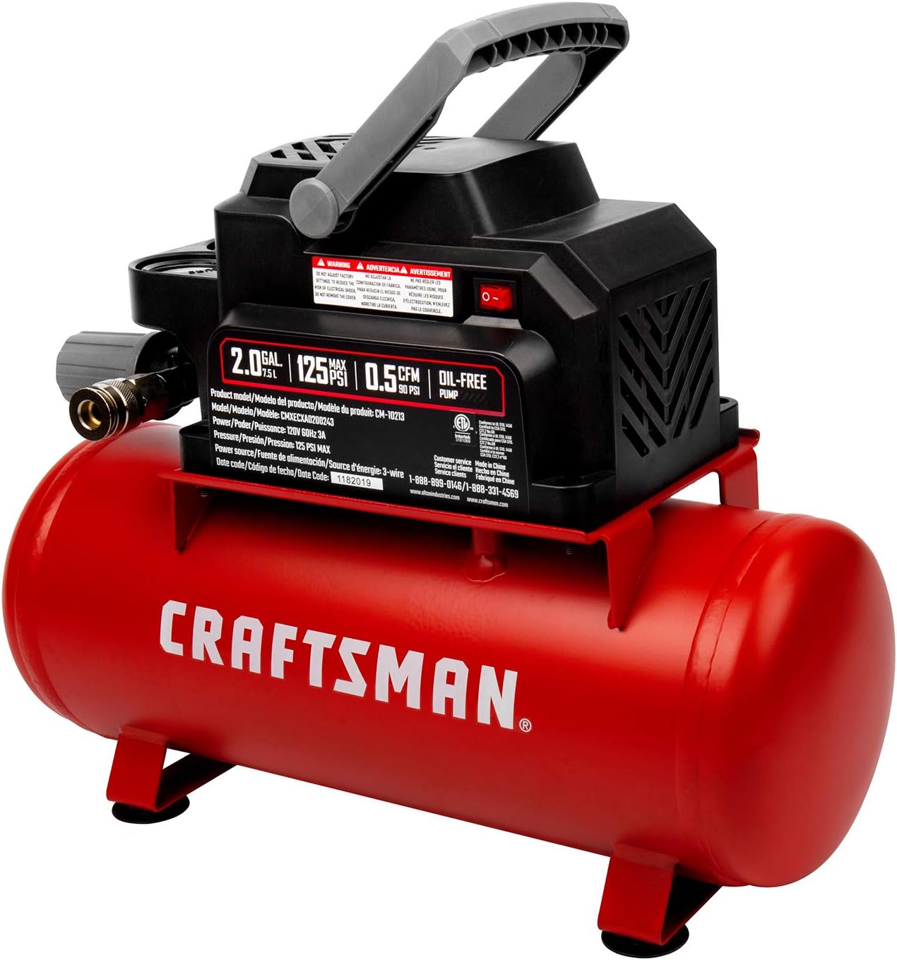 Craftsman Air Tools, 2 Gallon Portable Air Compressor 1/3 HP Oil-Free Max 125 PSI Pressure, Hot Dog, Model: CMXECXA0200243 - Image 8