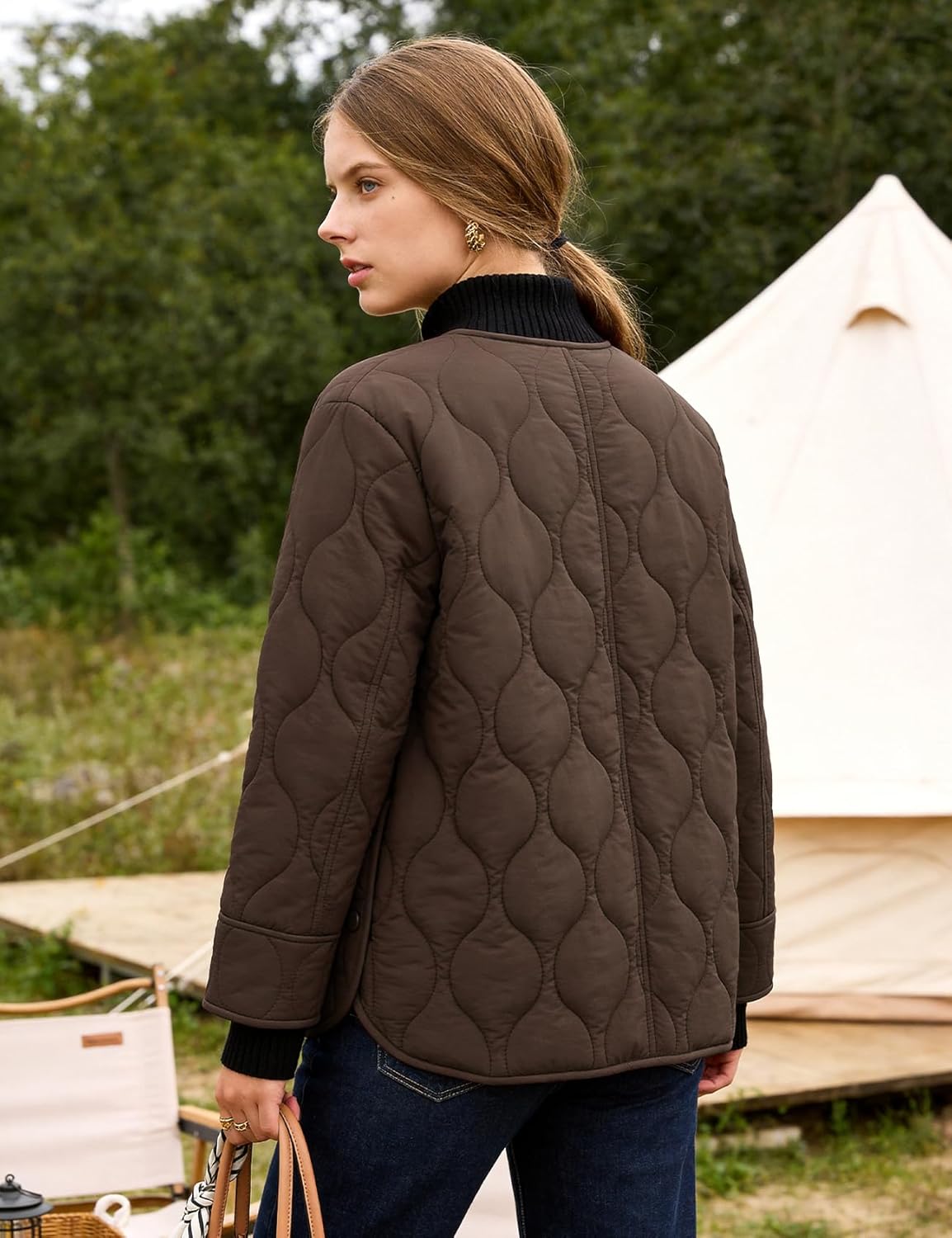 Flygo Women's Oversized Quilted Lightweight Jacket Button Down Puffer Padded Outerwear with Pocket - Image 6